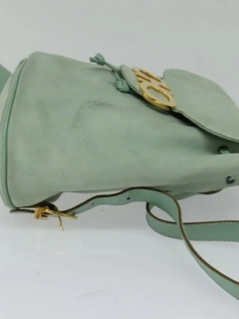 Salvatore Ferragamo Backpack Suede Peppermint Gold Auth 115402